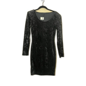 VTG YK2 Black Crushed Velvet Body Con Dress Goth Whimsigoth Witch Medium